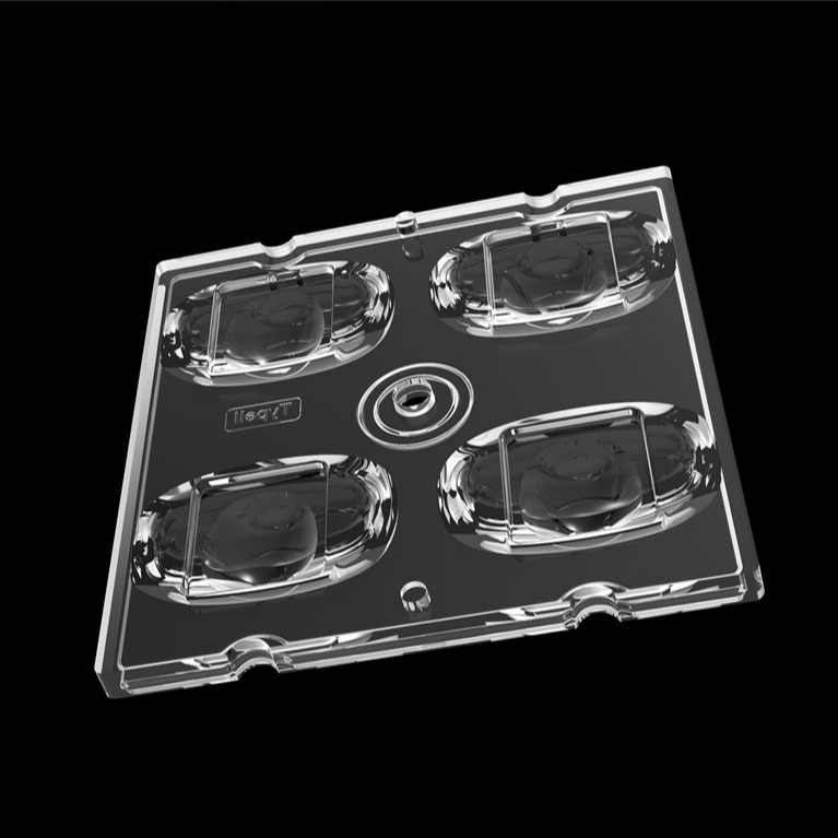 50*50mm TYPE2 Asymmetrische 4 in 1 LED-Lichtlinse PC-Material für Hochwasserbeleuchtung SMD7070/ 5050/4*30