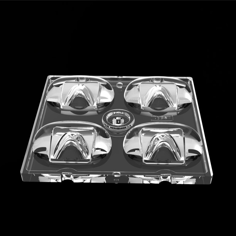 50*50mm TYPE2 Asymmetrische 4 in 1 LED-Lichtlinse PC-Material für Hochwasserbeleuchtung SMD7070/ 5050/4*30
