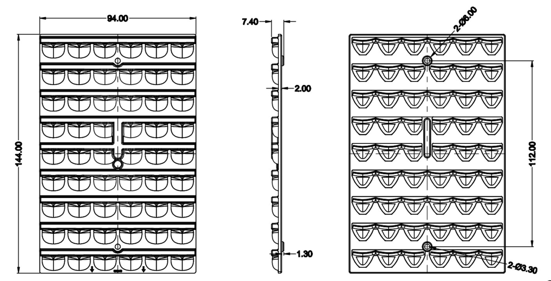 PC-LED-Stadionbeleuchtung mit 3030 Chips 54 LED-Linsen, Kunststoff-LED-Optik für Tunnelbeleuchtung/Streitbeleuchtung/